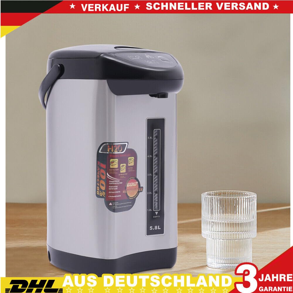 Distributore di acqua calda da 5,8 l, in acciaio inox, adatto per alimenti per bambini, promemoria di decalcificazione integrata