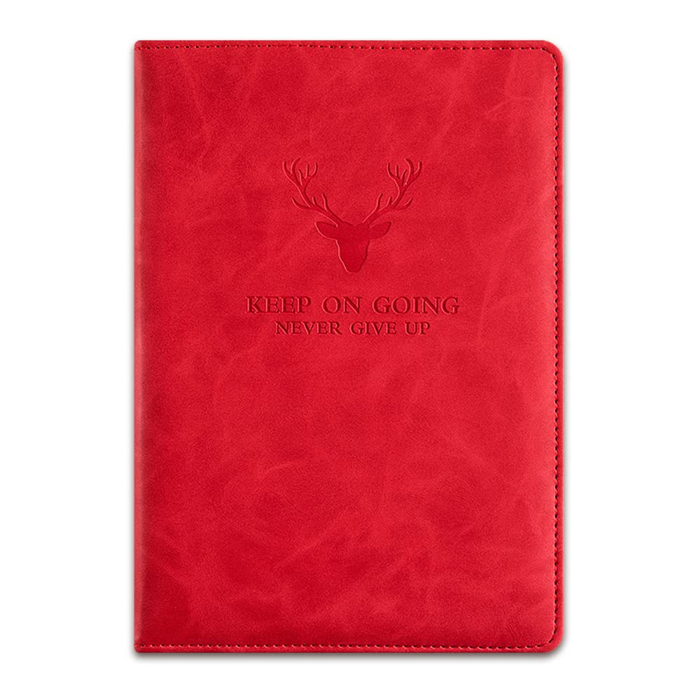 SagaSave B5 Verdicktes Business-Notizbuch Hirschkopf-Design Notizblock PU-Leder Hardcover-Notizbuch mit Stiftschlaufe, Tagebuch, Tagebuchgeschenk Rot