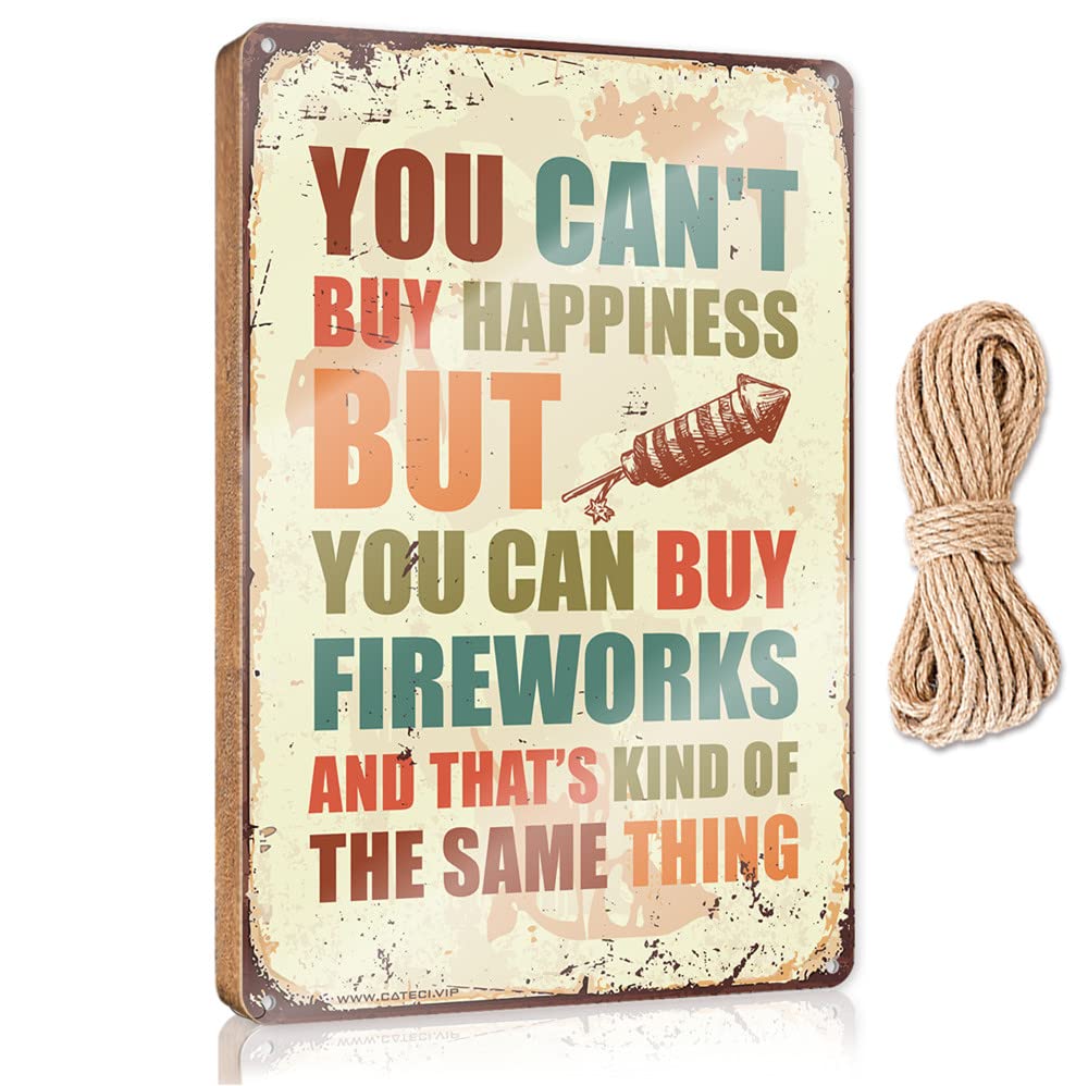 IBWNBBUSN Farm Hanging Door Sign You Can'T Buy Happiness But Can Fireworks Wooden Sign Spring Decor Funny Office Door Signs