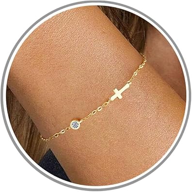 Cross Bracelet with Birthstone Dainty Gold Bracelets for Women Birthday Gift Christian Gifts for Her Religious Faith Baptism Confirmation Gifts for Teen Girls Christmas Jewelry for Sister Daughter Granddaughter Girlfriend