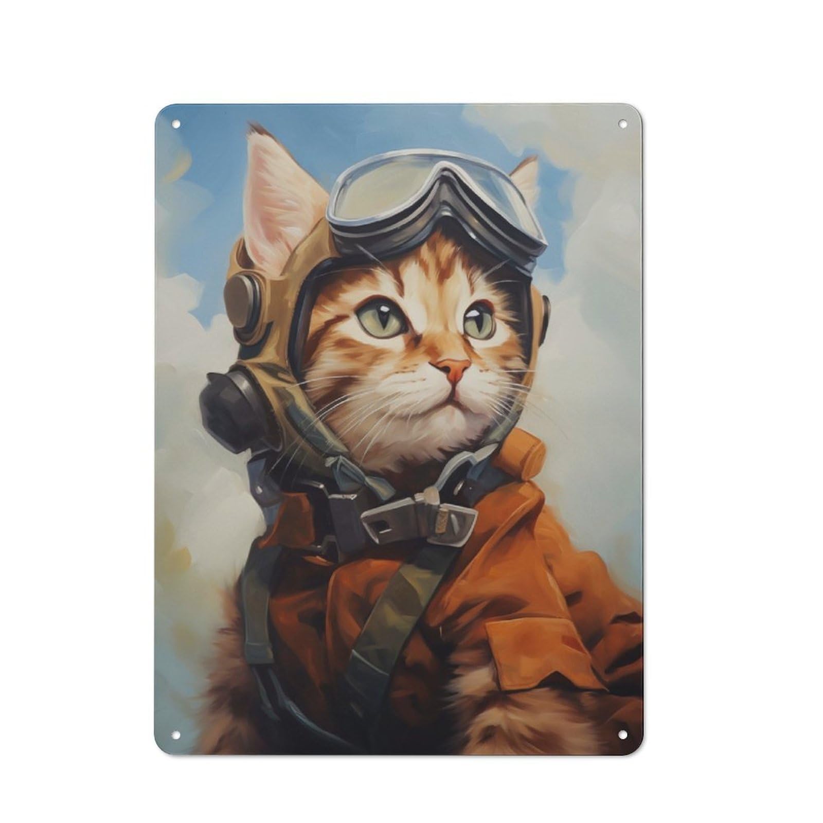 Junmoney Kitty Pilot Retro Tin Wall Plaque 40X30cm Featuring For Garage Wall, For Vintage Wall Decor Fans, For Themed Room Decoration