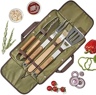Blaze Box Barbecue Tool Set Cooking Grilling Utensils Stainless Steel and Solid Wood with Carry Bag 5 Pieces