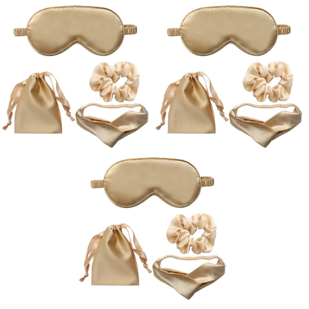 FRCOLOR 3sets Maschera Da Sogno Seta Artificiale Con Cinturino e Borsa Pratico Per Sonno e Viaggio Comfort Assicurato Per Donne e Ragazze