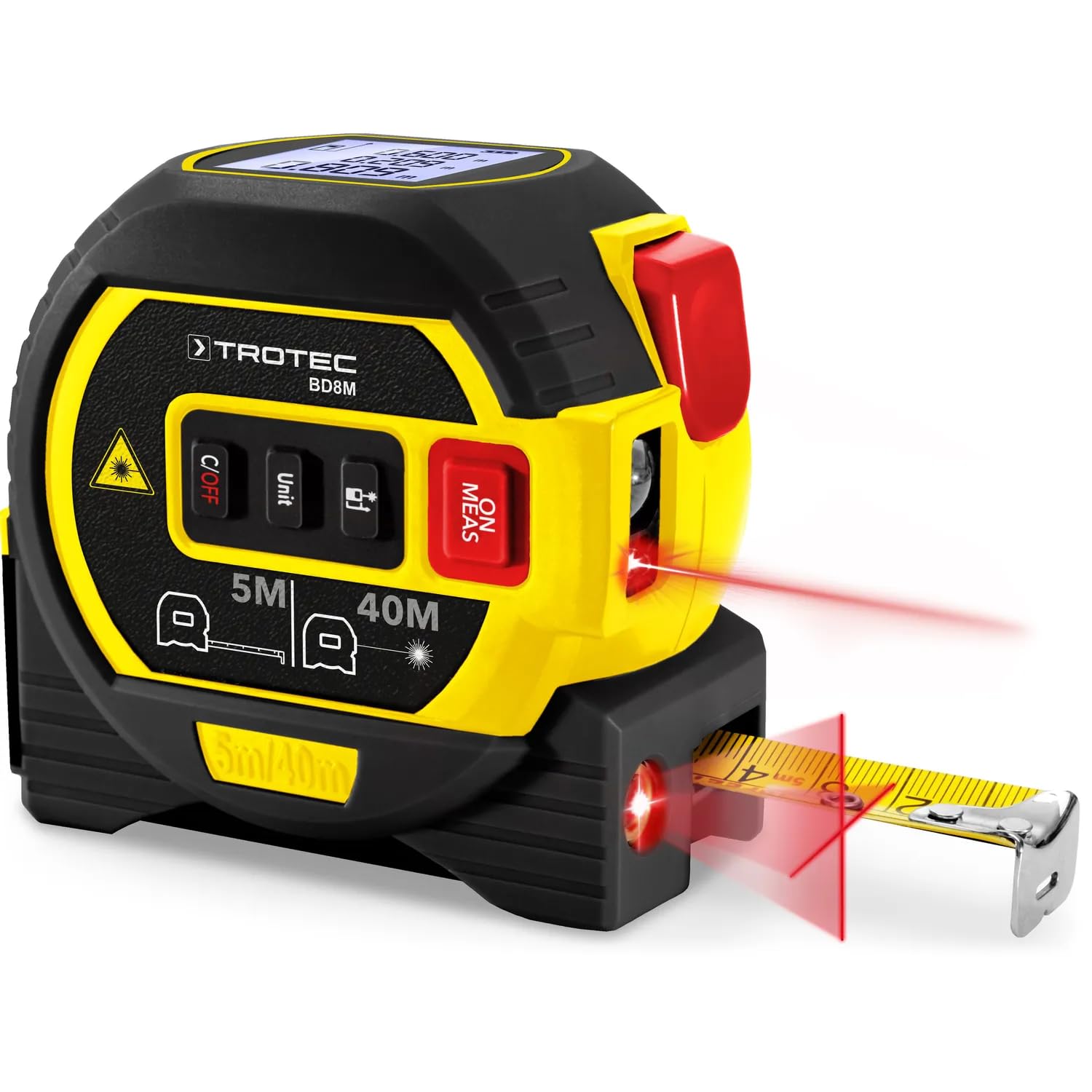 TROTEC BD8M Laser Distance Meter | Laser Distance Measurement from 0.05m to 40m | Cross Line Laser and Tape Measure Included