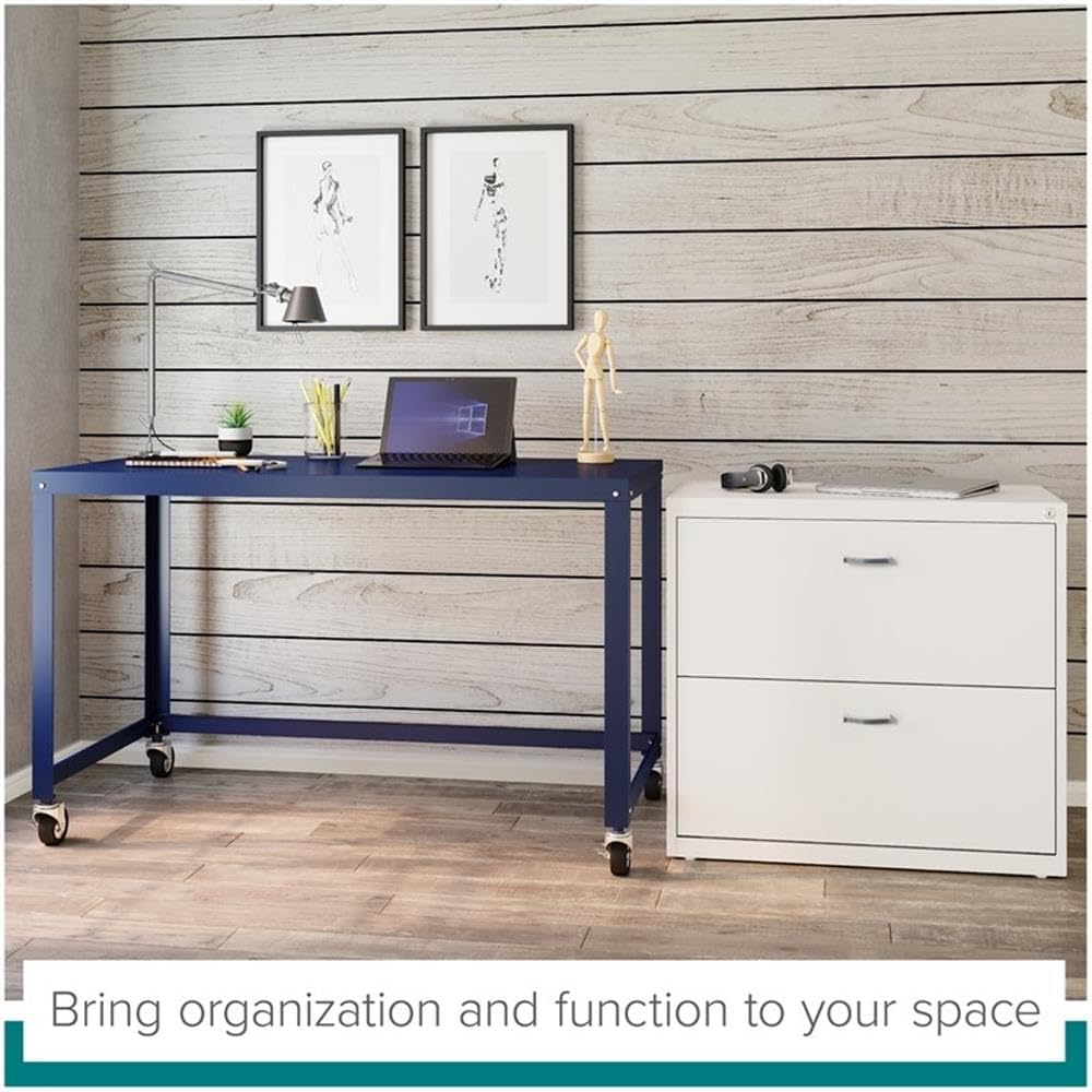 Pemberly Row Lateral Metal Filing Cabinet, 30 in Wide, 2 Drawer, White Finish, Powder-Coated Steel, Arc Pull Handles, Locking Drawers, Ball-Bearing Slides, Home Office Durable Storage Solution