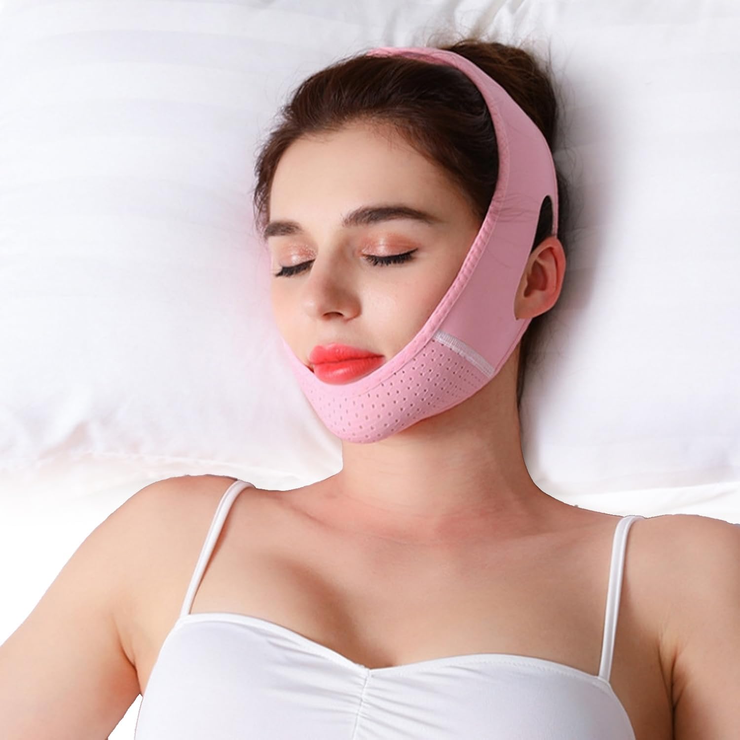 1 fascia anti-russamento per dormire, riduttore doppio mento regolabile e maschera modellante per il mento per uomini e donne