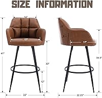 Vista 2 de Juego de 2 taburetes de bar de cuero, 30 pulgadas de altura de barra con respaldo, silla de bar para isla de cocina, taburetes de bar modernos