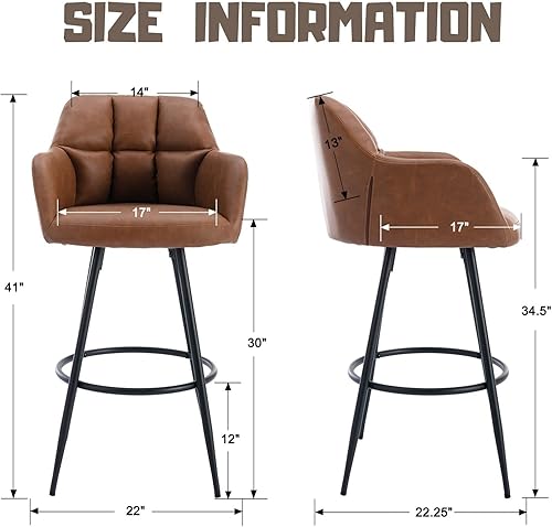 Miniatura 2 de Juego de 2 taburetes de bar de cuero, 30 pulgadas de altura de barra con respaldo, silla de bar para isla de cocina, taburetes de bar modernos