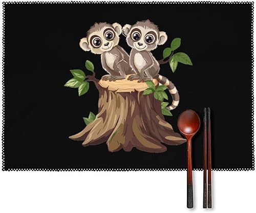 Animal Monkey Placemats Set of 6 Resistant Table Mats Washable Place Mats for Dinner Party Table Decoration