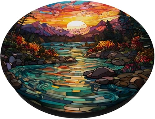 Miniatura 2 de Puesta de sol vidrieras mosaico paisaje escena PopSockets intercambiable PopGrip