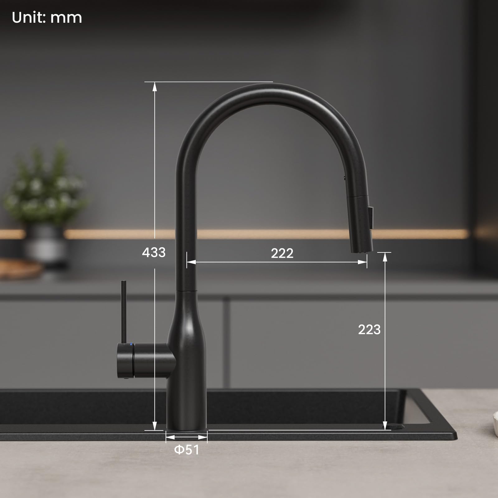 CECIPA Grifo de cocina extensible, grifo de cocina de alta presión, negro, giratorio 360°, arco alto, robusto y sin fugas, fácil instalación, grifo mezclador con caño de tracción | Grifo de Cocina Fregadero Giratorio a 360° Torneira Cozinha Monomando Negr