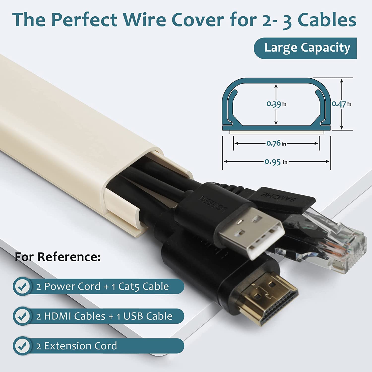 Kit de alcantarilla para Ocultar Cables, 172.7 cm para TV en Pared, Canal de Cubierta de Cable pintable, escondedor de Cables para TV montada en la Pared en la Oficina en casa, 4 x 17 Pulgadas de