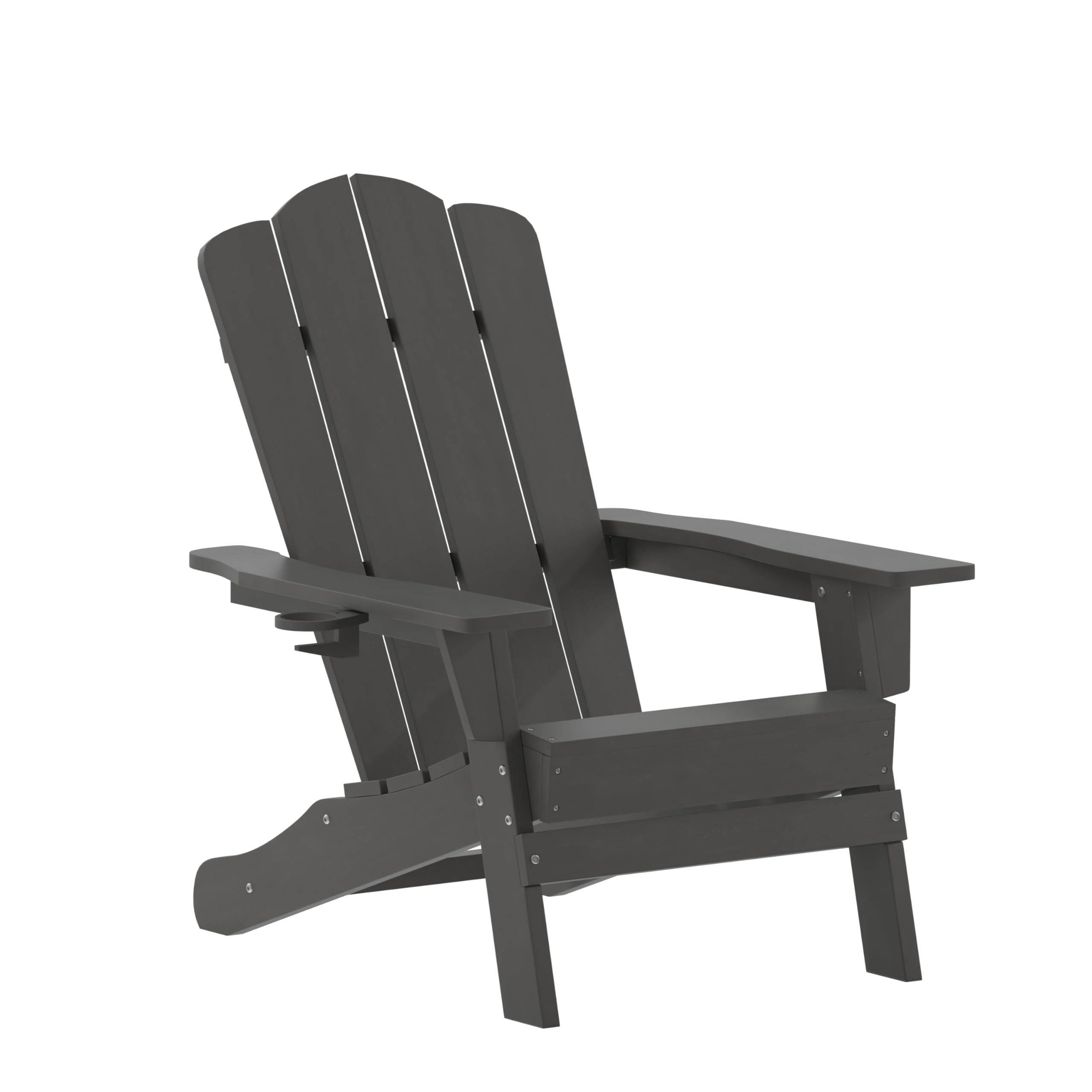 Newport Adirondack Chair with Cup Holder, Weather Resistant Poly Resin Adirondack Chair, Gray
