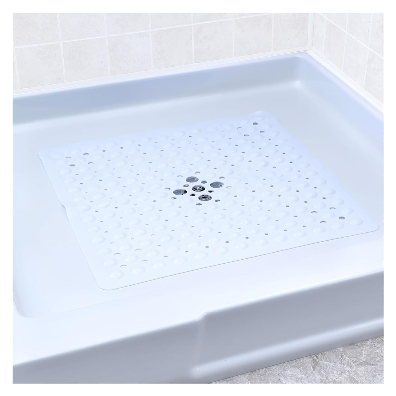 Tappeto Antiscivolo Vasca Tappetino doccia antiscivolo quadrato 53x53 cm | Superficie aderente e ventose potenti(White 53x53cm)