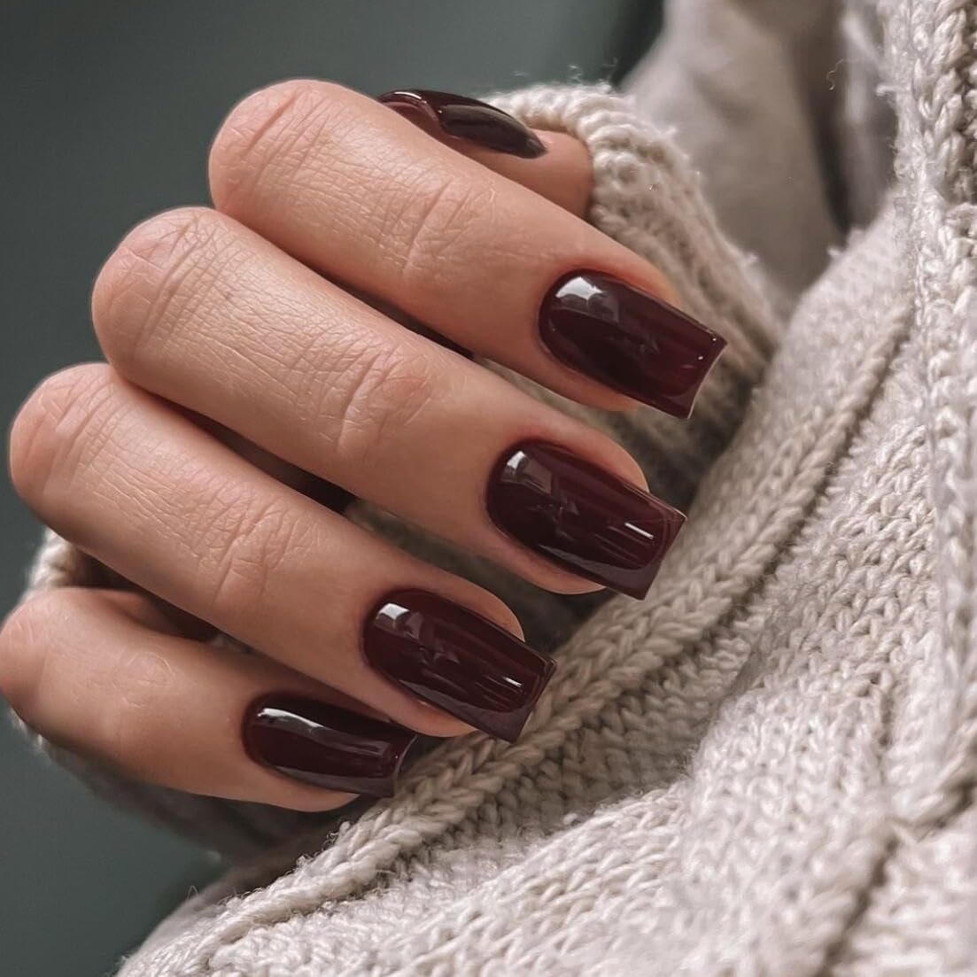 SXVME Brown False Nails Short Medium Square