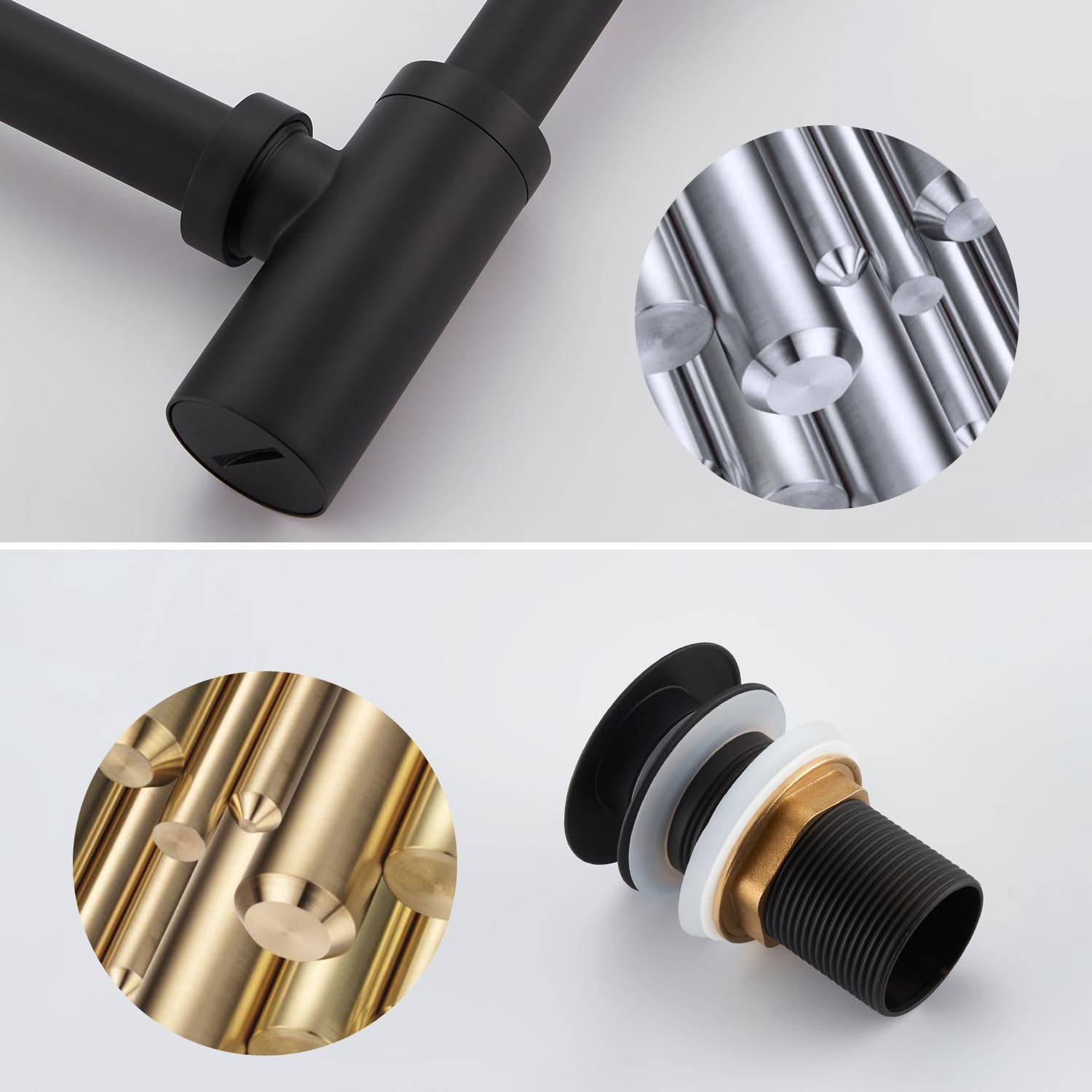 Sifón de Diseño con Desagüe Lavabo sin Rebosadero, Sifón Lavabo Negro Universal con Abertura de Limpieza, Altura Ajustable, Válvula Click Clack Lavabo para Baño y Aseo
