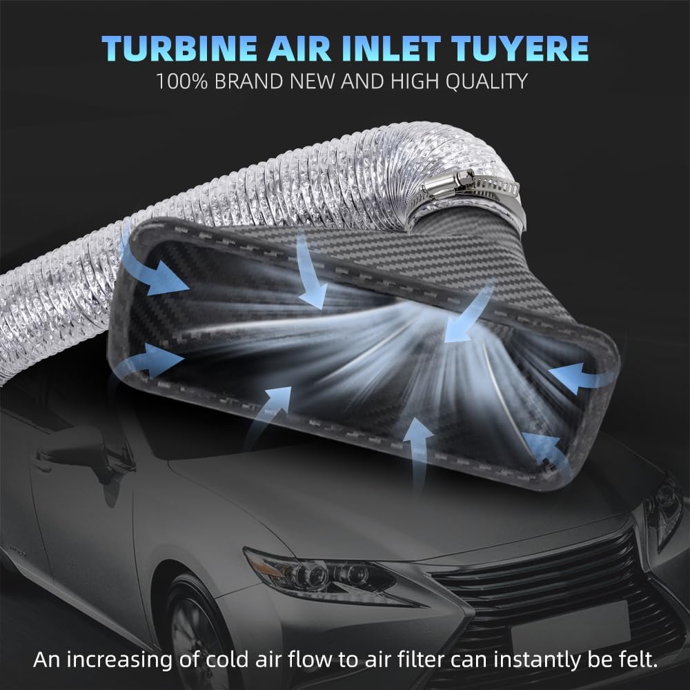 BARTOO Air Intake Duct Front Bumper Turbo Air Intake Pipe, Carbon Fiber Car Square Brake Air Duct with Extendable Flexible Hose and Hose Band