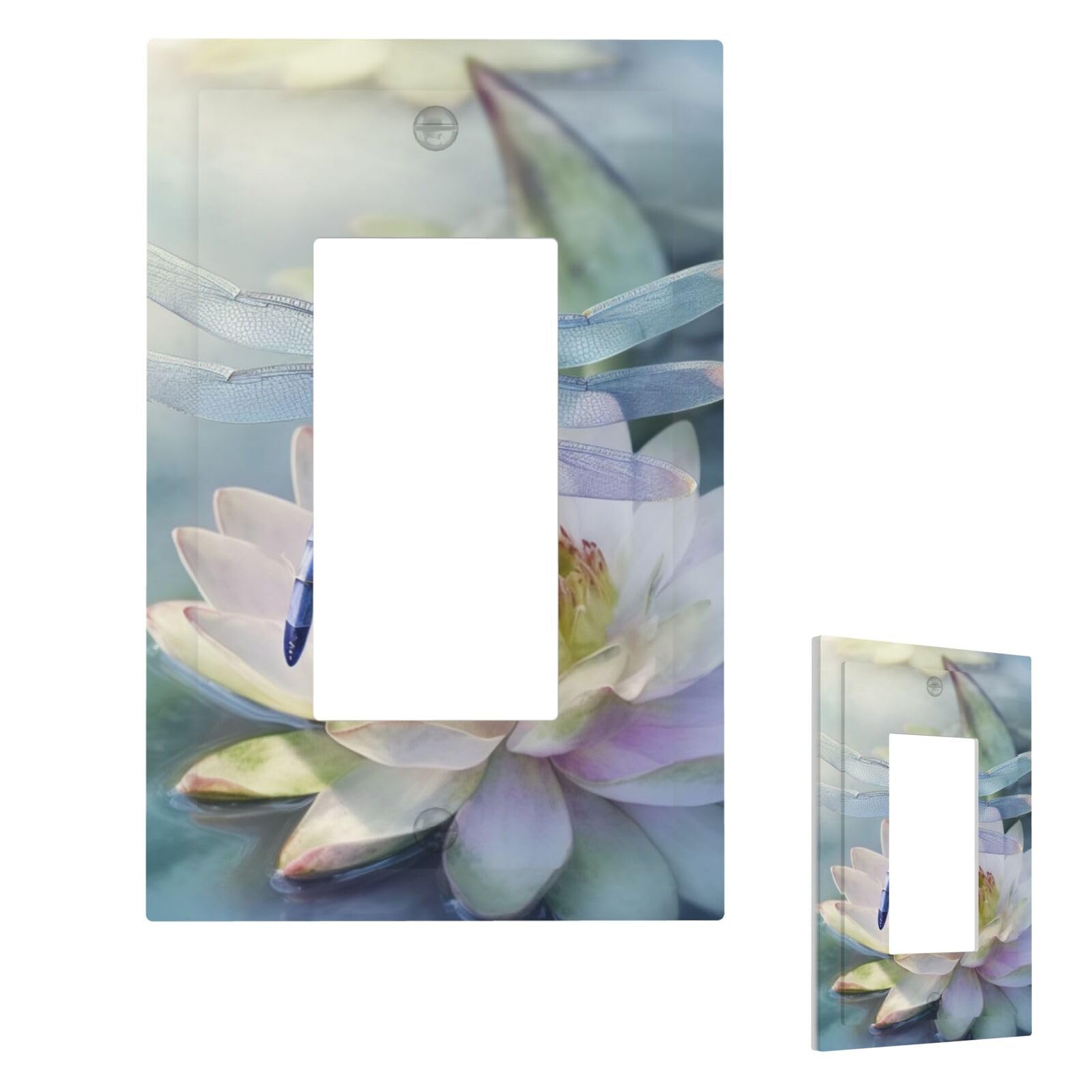 Fekiloot 1 Gang Dragonfly Lotus Wall Plate Cover Modern Decorative Light Switch Cover Unbreakable Receptacle Outlet Covers For Living Room Bedroom Home Decor
