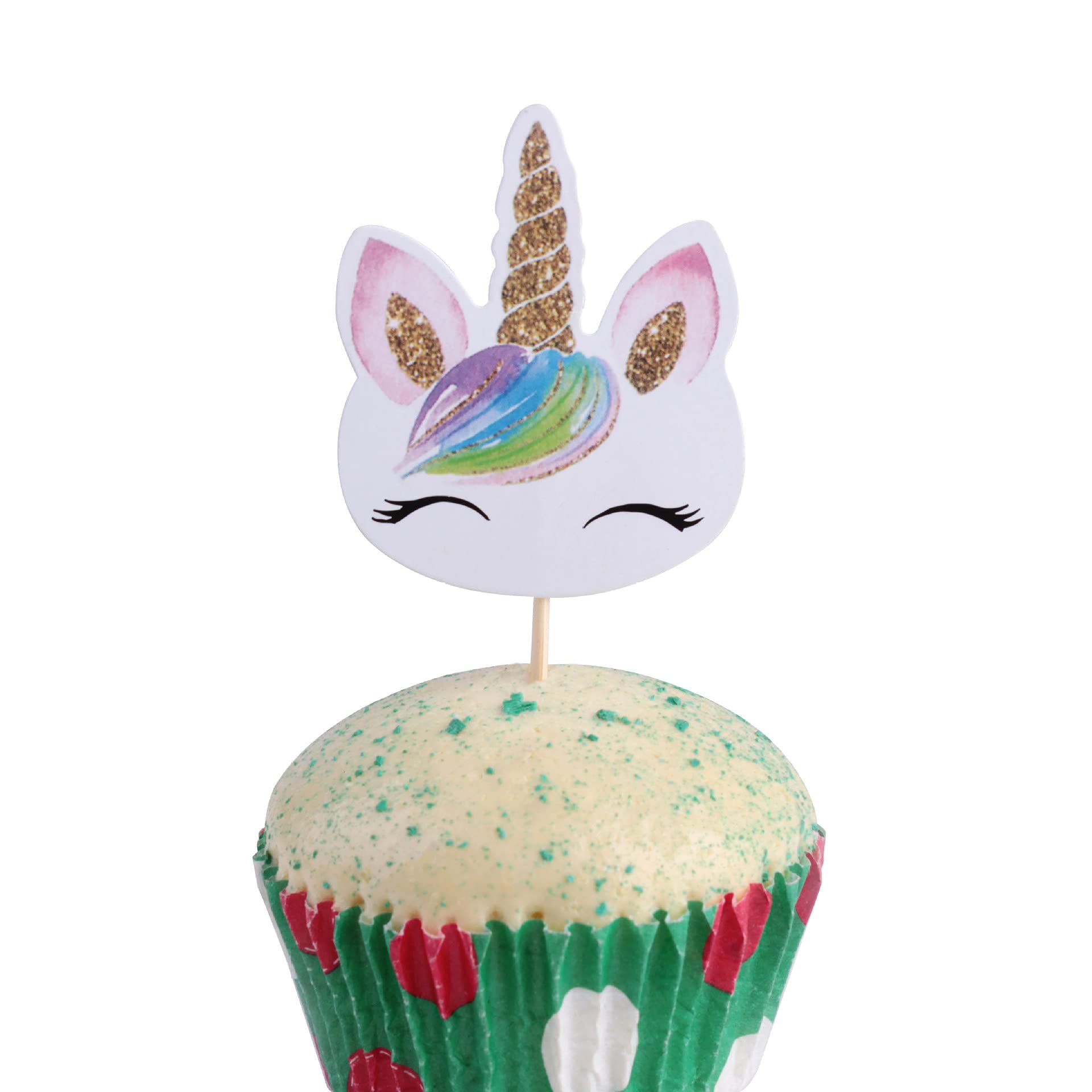 24 Pcs Unicorn Cupcake Toppers And Wrappers With Unicorn Horn Ears For Wedding A