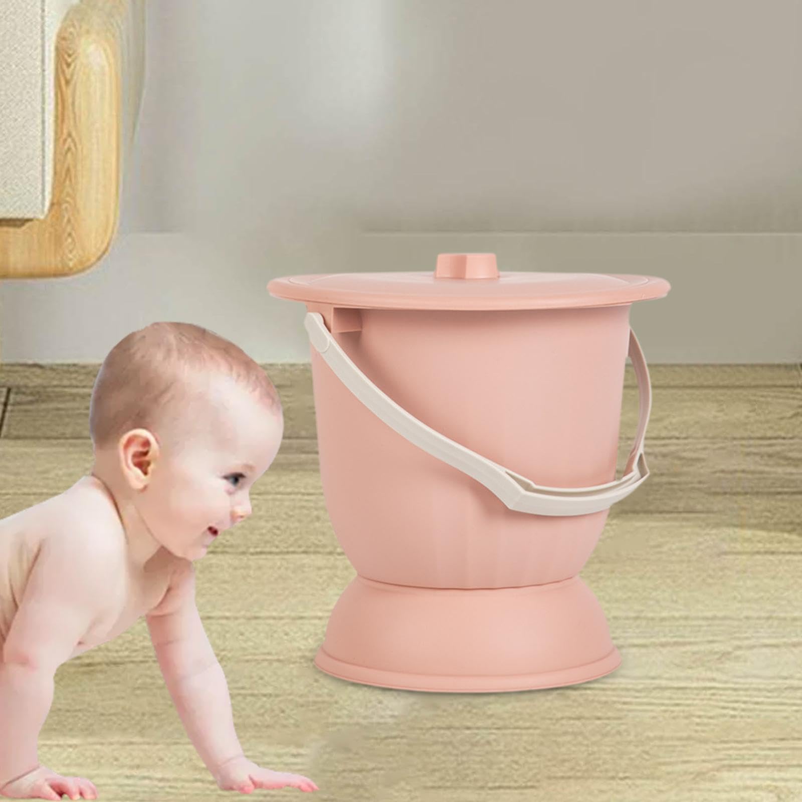 MagiDeal Vaso sputacchiera orinatoio con coperchio addensato vaso da notte per la casa vasino secchio per bambini donna camera da letto casa interna, Rosa