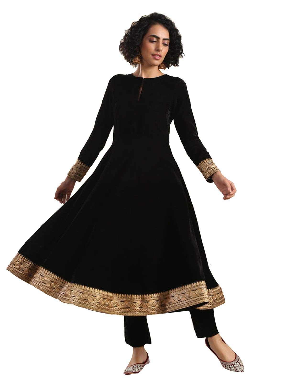 Elina fashionIndian Kurti for Womens With Pant | Velvet Embroidered Anarkali Kurta Kurtis Dress For Women Tops Tunic