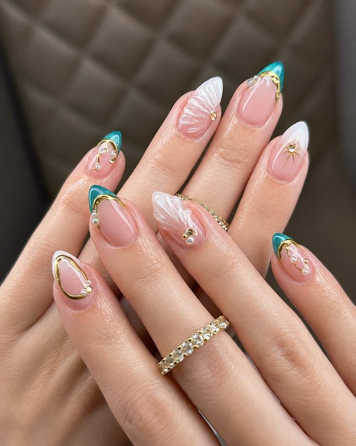 Ocean Pearl Butterfly Press-On Nails – Luxury 3D Almond Set (12 pcs)-image-48