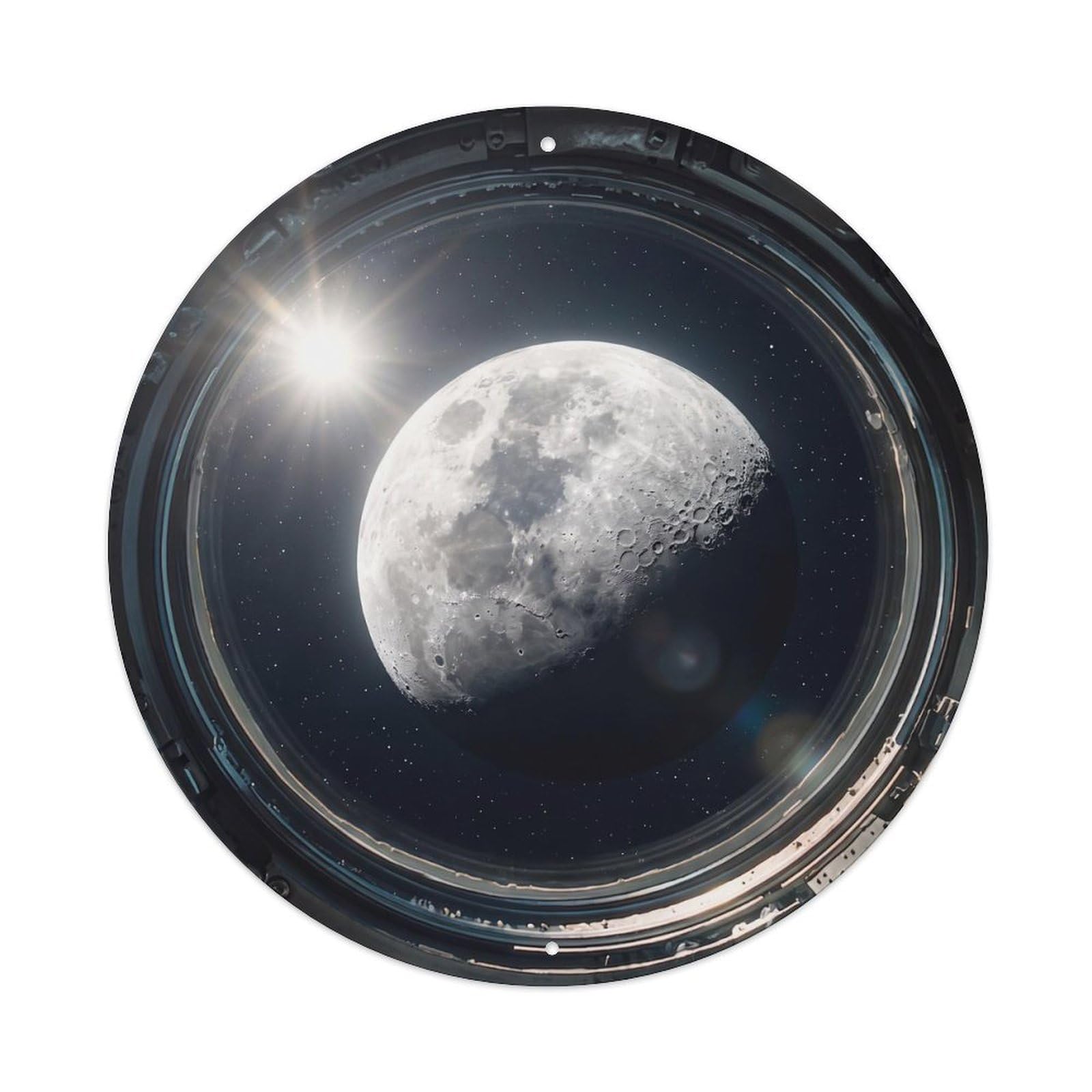 Metal Tin Sign Moon Gibbous Phase from Space Station Porthole