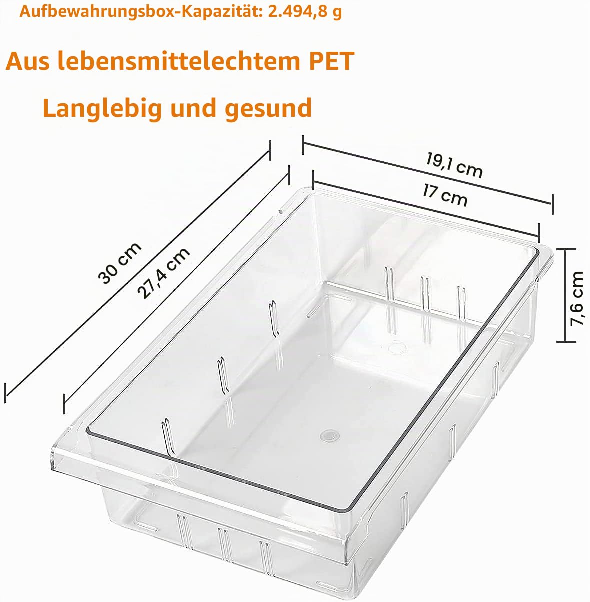 shopwithgreen Kühlschrank Organizer Schublade mit Griffen–2 Stücke Kühlschrankbox mit versenkbarer Stange - Transparent Aufbewahrungsbox Schubladen Container -Geeignet für die Meisten Kühlschränke