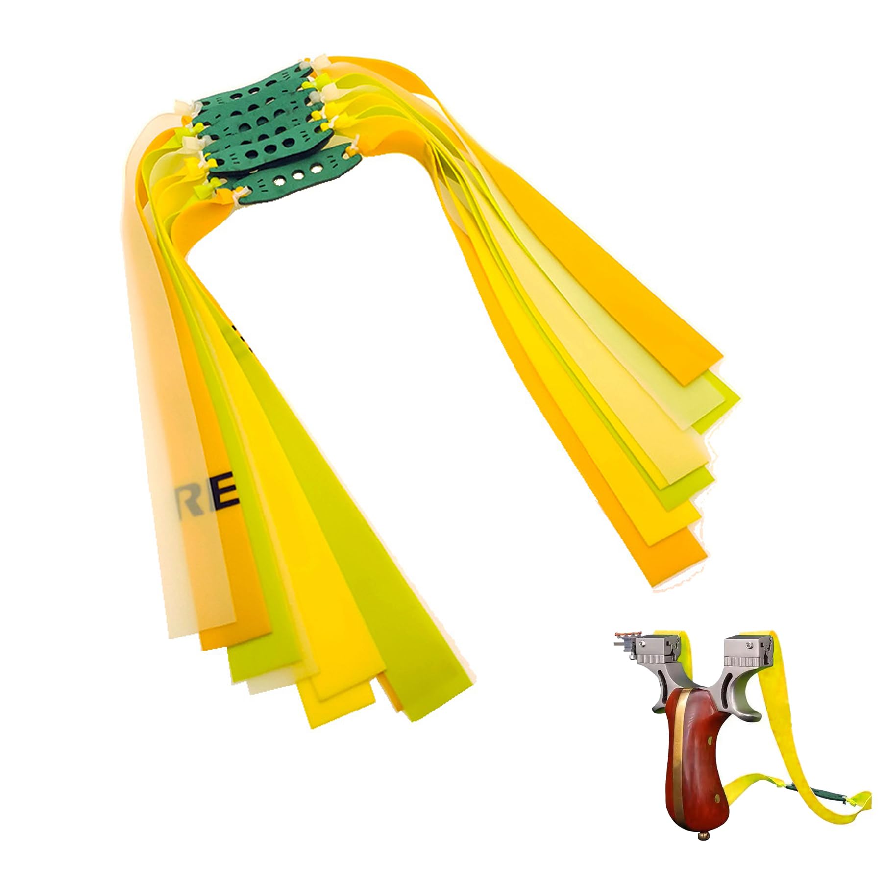 LIUYIDM Pack of 8 Slingshot Rubber, Highly Elastic Natural Latex Slingshot Rubber Band, Replacement Rubber for Slingshot, Durable Sports Slingshot Rubber Band for Outdoor Sports (Green and Yellow)