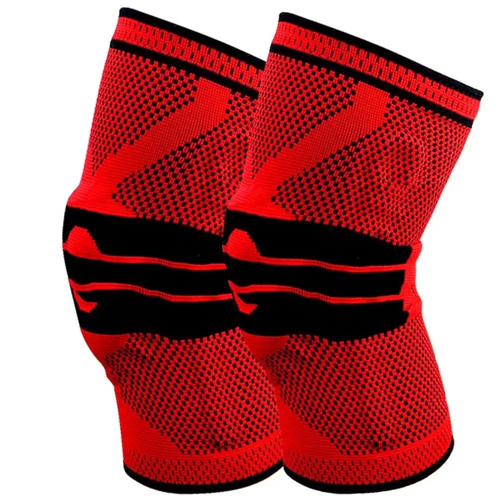 1 paire de genouillères de compression avec stabilisateurs latéraux et coussinet en gel de silicone pour la rotule, les déchirures du ménisque, le jogging pour l'arthrite, le brassard (rouge,