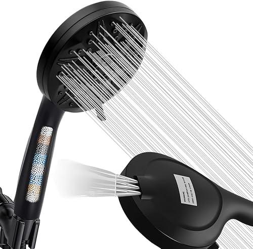 Cabezal de ducha de mano filtrado negro mate - 10 modos de pulverización con lluvia y masaje, filtro integrado, boquillas antiobstrucciones,