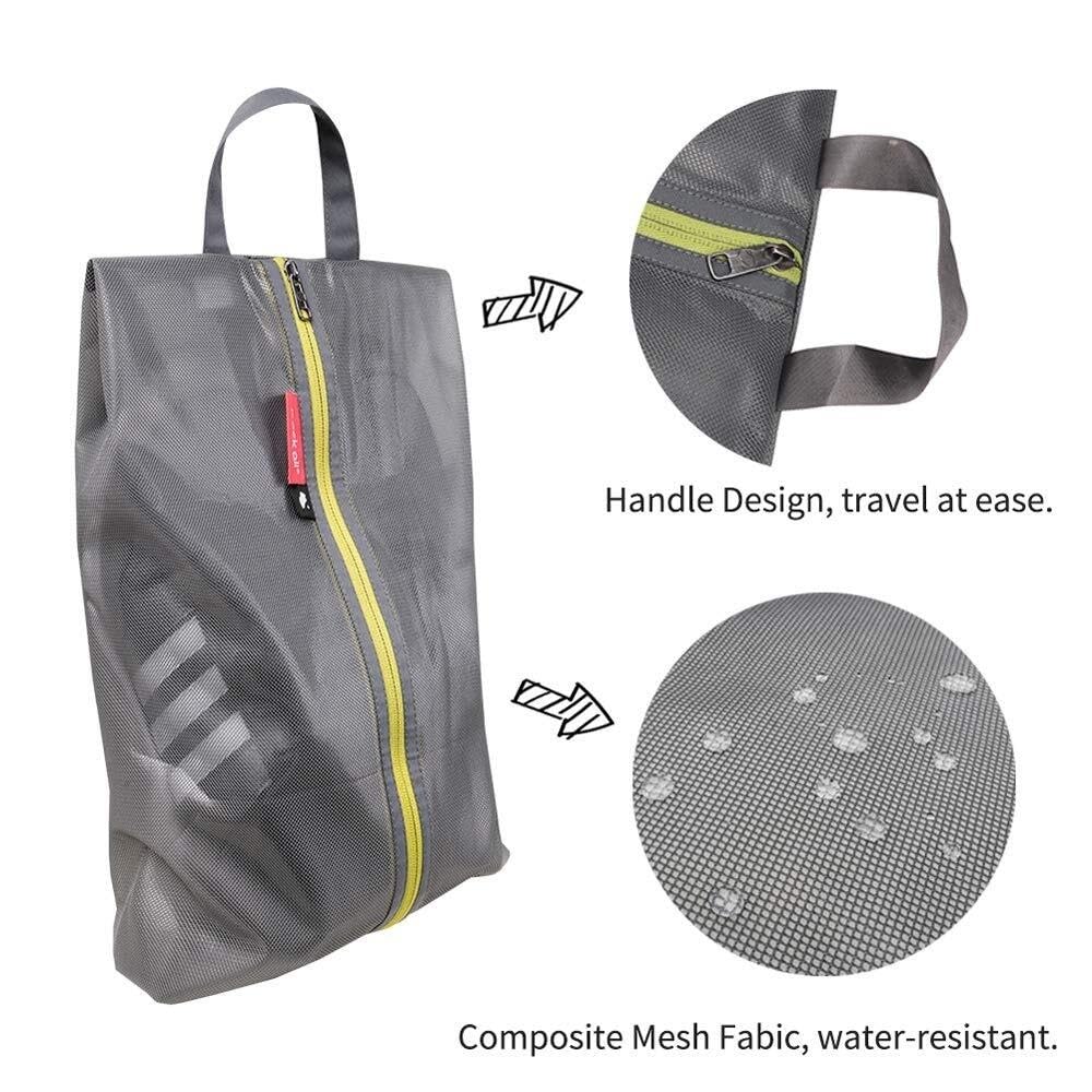 Schuhtaschen for Reisen, Wasserabweisende Netz-Schuhtasche mit Reißverschluss, tragbarer Schuh-Organizer for Männer und Frauen, 2 Größen(2 Pack Plus-Grey)