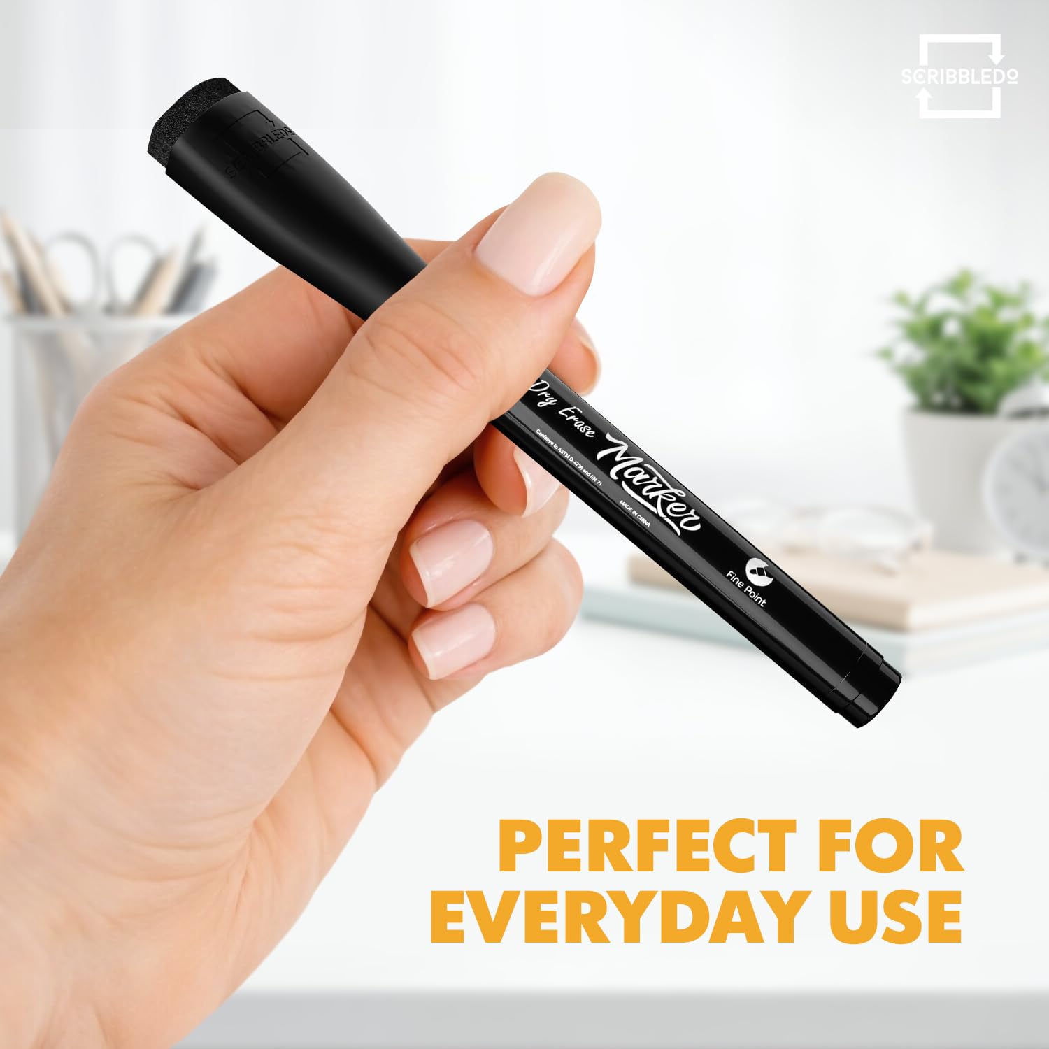 Scribbledo Whiteboard-Marker, feine Spitze, geruchsarm, mit Radiergummi, 4 Stück