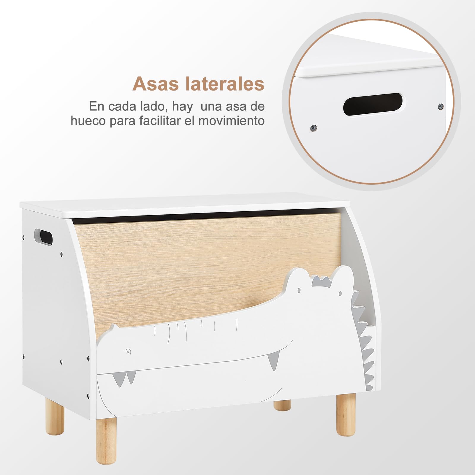 WOLTU Caja de Almacenamiento de Madera, 60x30x44 cm | Banco con Estante, Diseño de Cocodrilos, Cajonera Estantería Libros, Baúl de Almacenaje para Cuarto, Pie de Cama Infantil