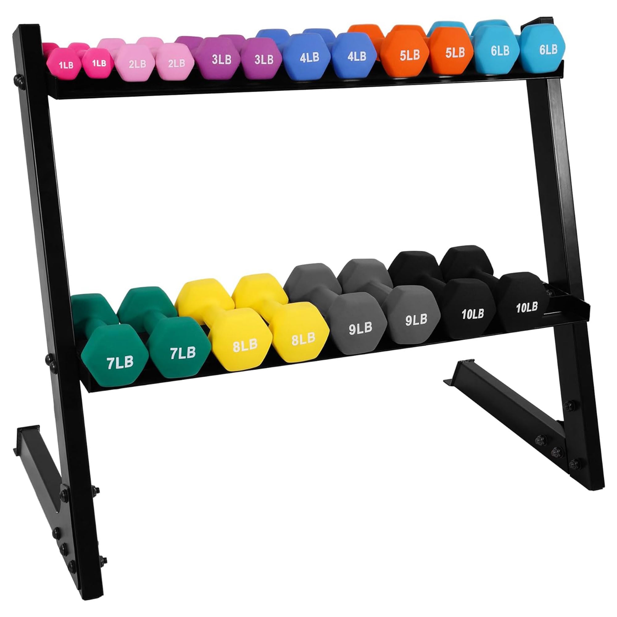 BalanceFrom Neoprene Coated Iron Dumbbell Hex Weights Set with Stand – Color-Coded or Black Options with Non-Slip Grip for Strength Training,