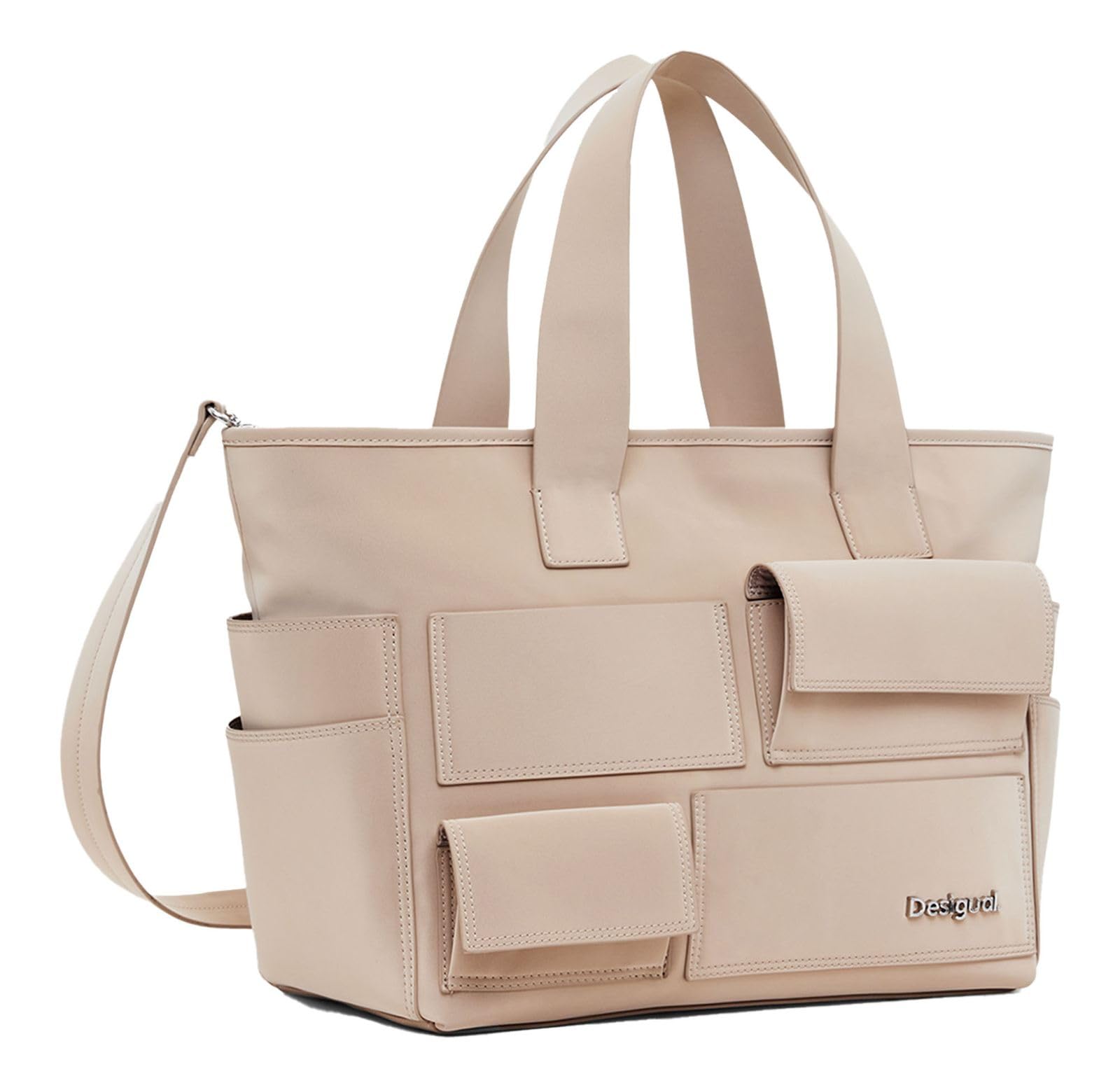 Desigual bolso shopper bolso bandolera Pocket Face Pravia Shopping Bag Raw beige
