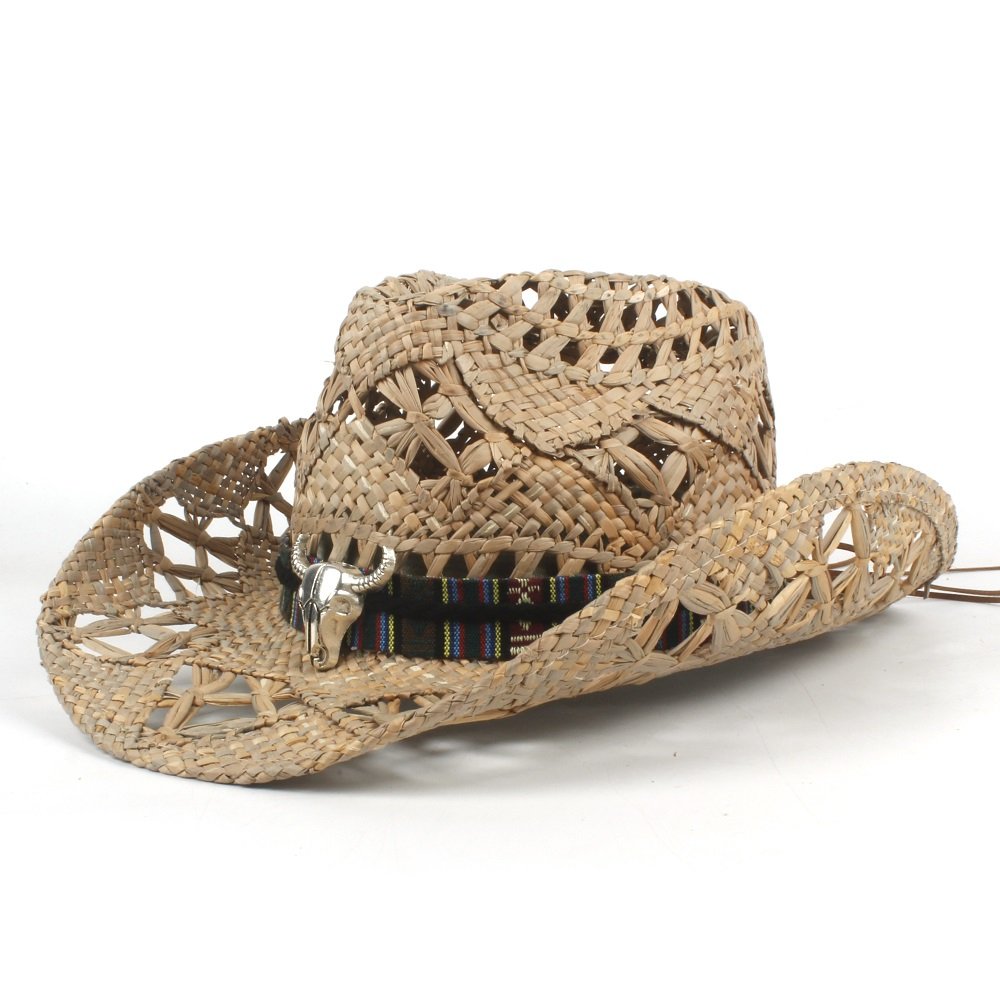 Cowboy Hat AZT Vintage Womem Men Western Cowboy Hat Jazz Straw Cowboy Hat Women Men Handwork (Color : Black, Size : 56-58CM)