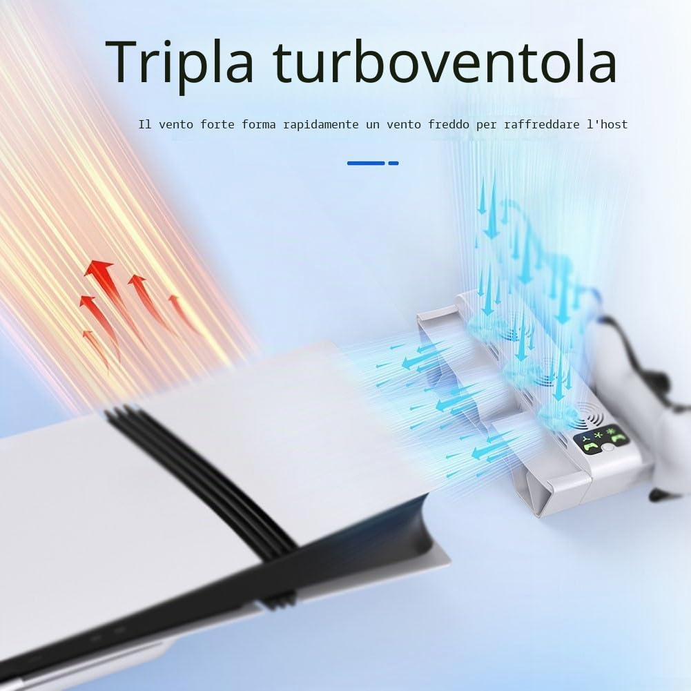 Supporto di raffreddamento orizzontale per PS5 SlimPro, ventola a 3 livelli e caricabatterie doppio controller, base di raffreddamento multifunzione per controller di gioco, accessorio