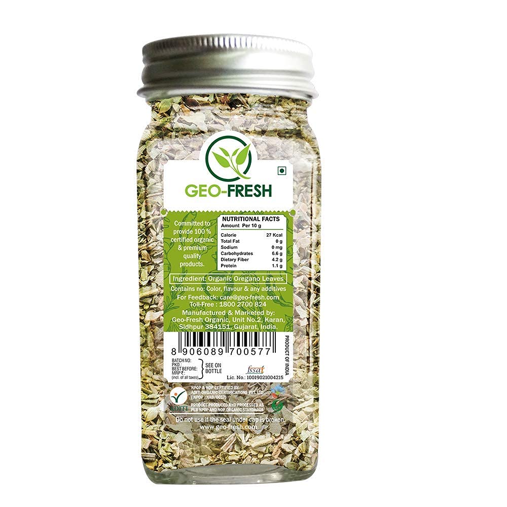 Geo-Fresh Organic Oregano, 15g | Enhance Flavour in Pizza, Pasta, Soup, Curries, Garlic Bread, Italian| Seasoning| 100% Organic, Non-GMO, USDA Certified, Jaivik Bharat Certified - Image 6 thumbnail