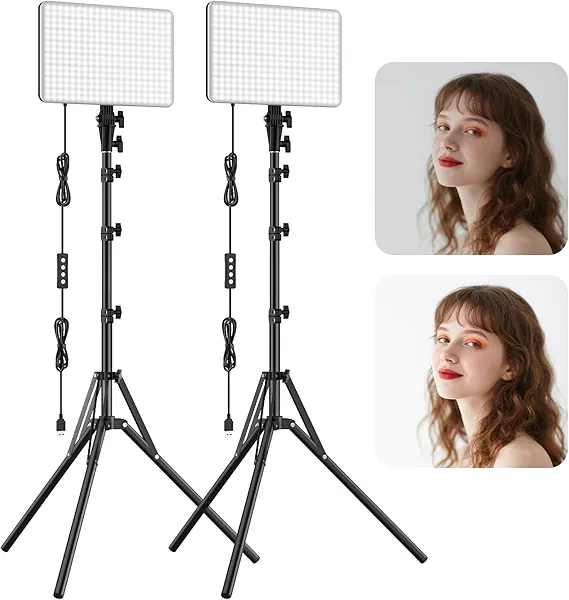 2-Pack LED Video Light Kit, Anautin 15W/1700Lux Photography Lighting with Tripod Stand, 2500-8500K Studio Light, Dimmable Stream Panel Light for Video Recording Gaming TikTok YouTube Podcast Makeup