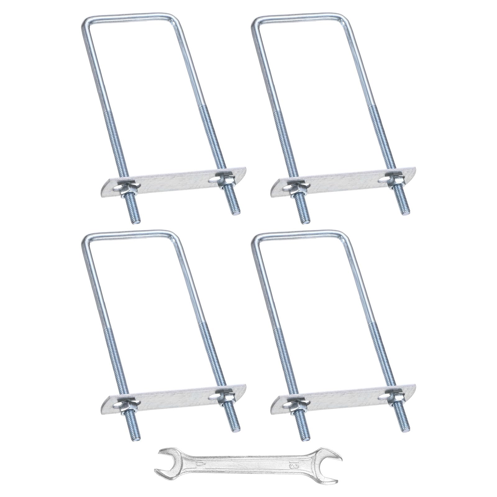 M METERXITY Square U-Bolts Kit (M8x50x130mm, Silver) 4Set Square U Shaped Bolts Carbon Steel with Frame Plates & Nuts & Washers & Wrench, Apply to Ski/Board/Sailboat/Trailer