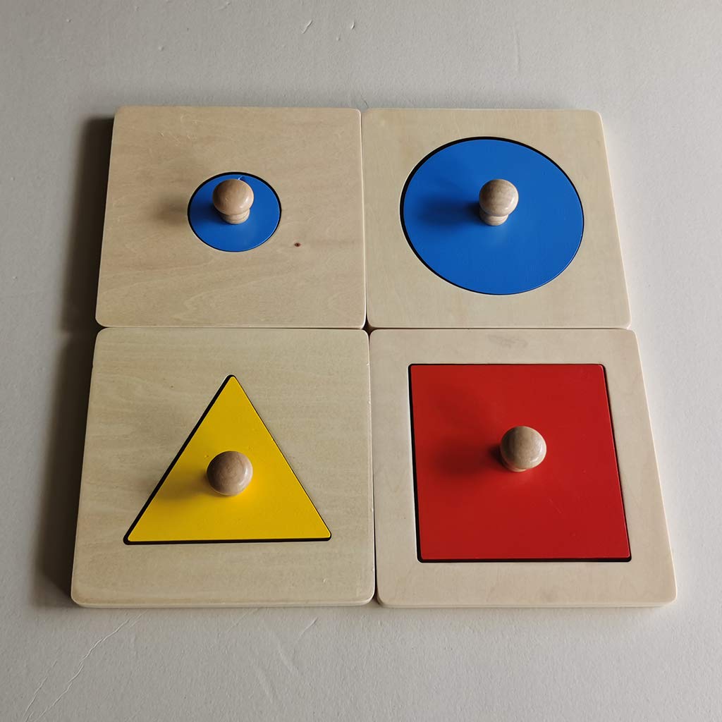 Juguete Educativo de Madera Tablero de Puzzles Redondo para Aprendizaje de Matemáticas y Geometría con Función de Apilamiento Adecuado, Azul Geometría