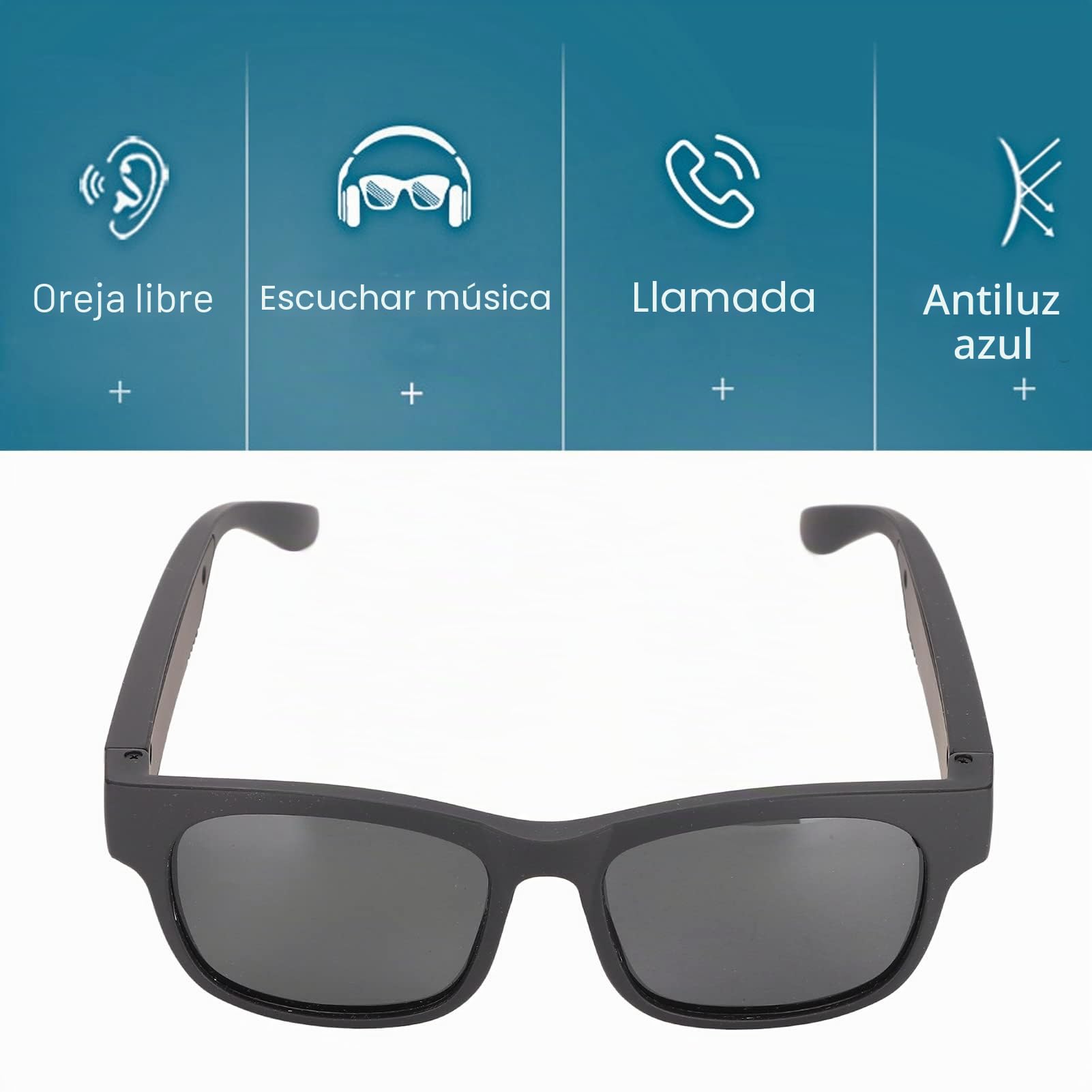 Gafas de Sol Inteligentes, Gafas de Sol Inalámbricas Estéreo con Bluetooth, Monturas Negras, Gafas de Sol Inteligentes con Cancelación de Ruido Y Auriculares para Ciclismo, Correr, Conducir, Pescar