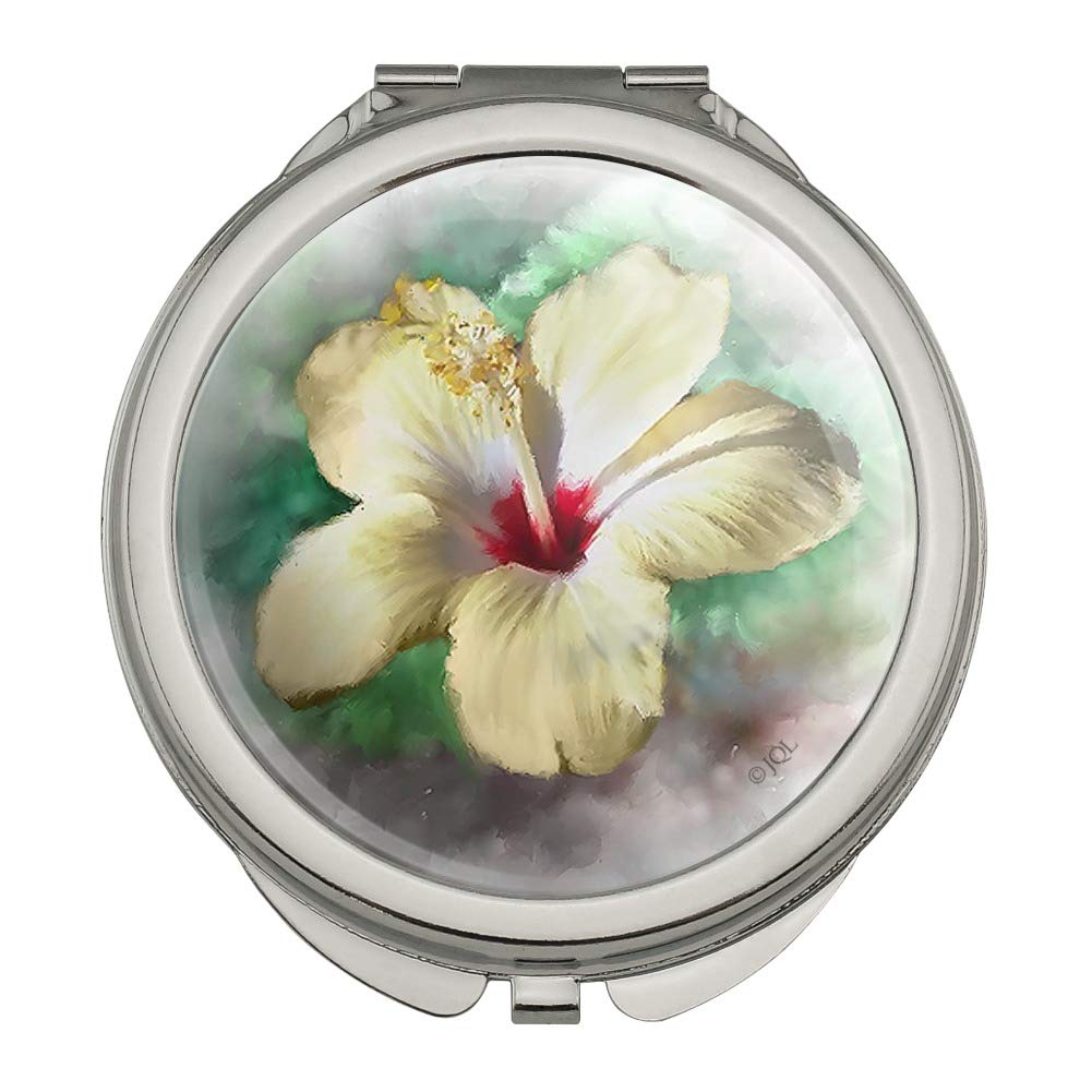 Tropical Yellow Hibiscus Flower Hawaiian Vacation Compact Travel Purse Handbag Makeup Mirror