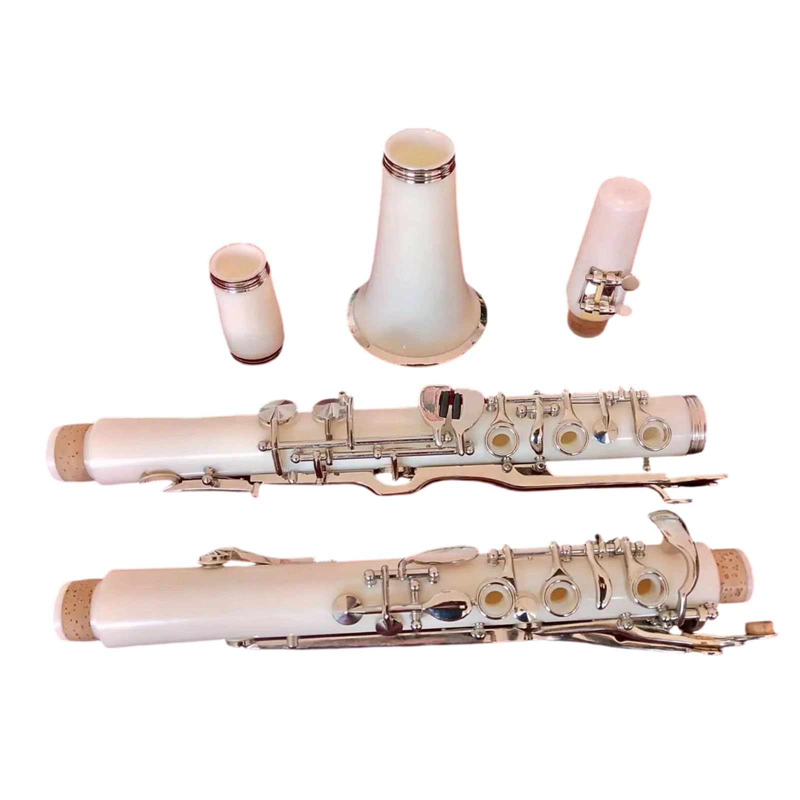 Clarinete Con Llave G Estuche Instrumentos Musicales De Viento Madera Niquelado Baquelita Blanca