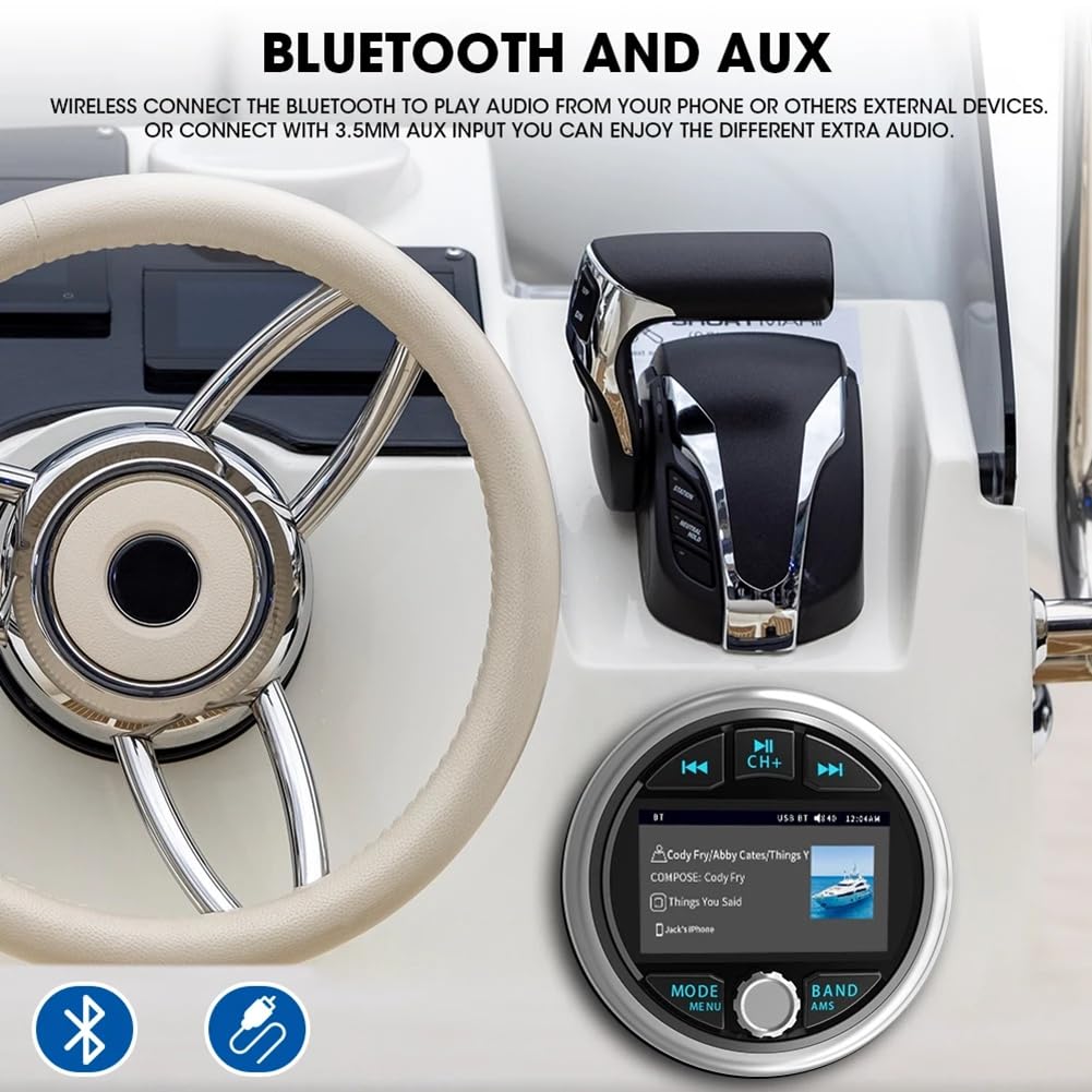 MP5 Marine Stereo IPX5 Wasserdichtes Bootsradioplayer Bluetooth FM/AM RDS Audio für Yacht, Messgerät, ATV, UTV, Wagen, Motorrad