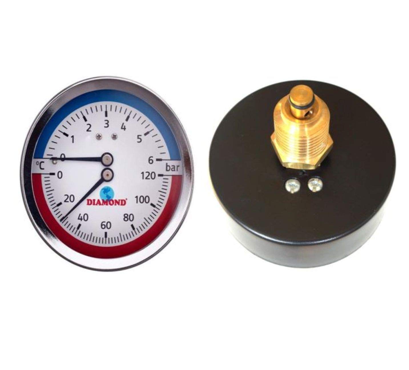 PSW TRADE SUPPLIERS LTD 80mm Thermomanometer Temperature & Pressure Gauge Up to 120°C & 6 Bar Rear Entry