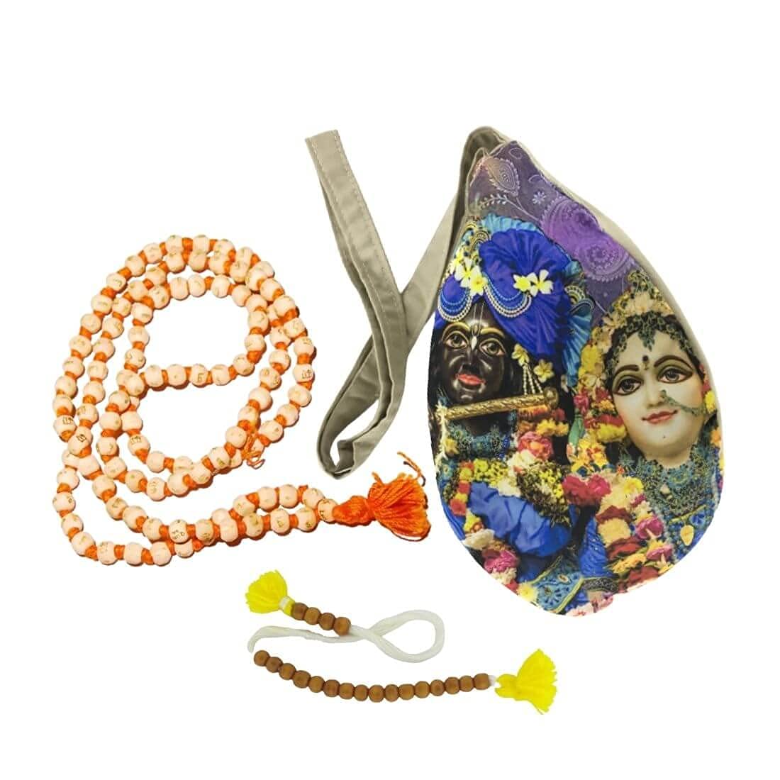 Sac à chante Radhan Krishna Sac Gomukhi Japa avec collier Mala en coton