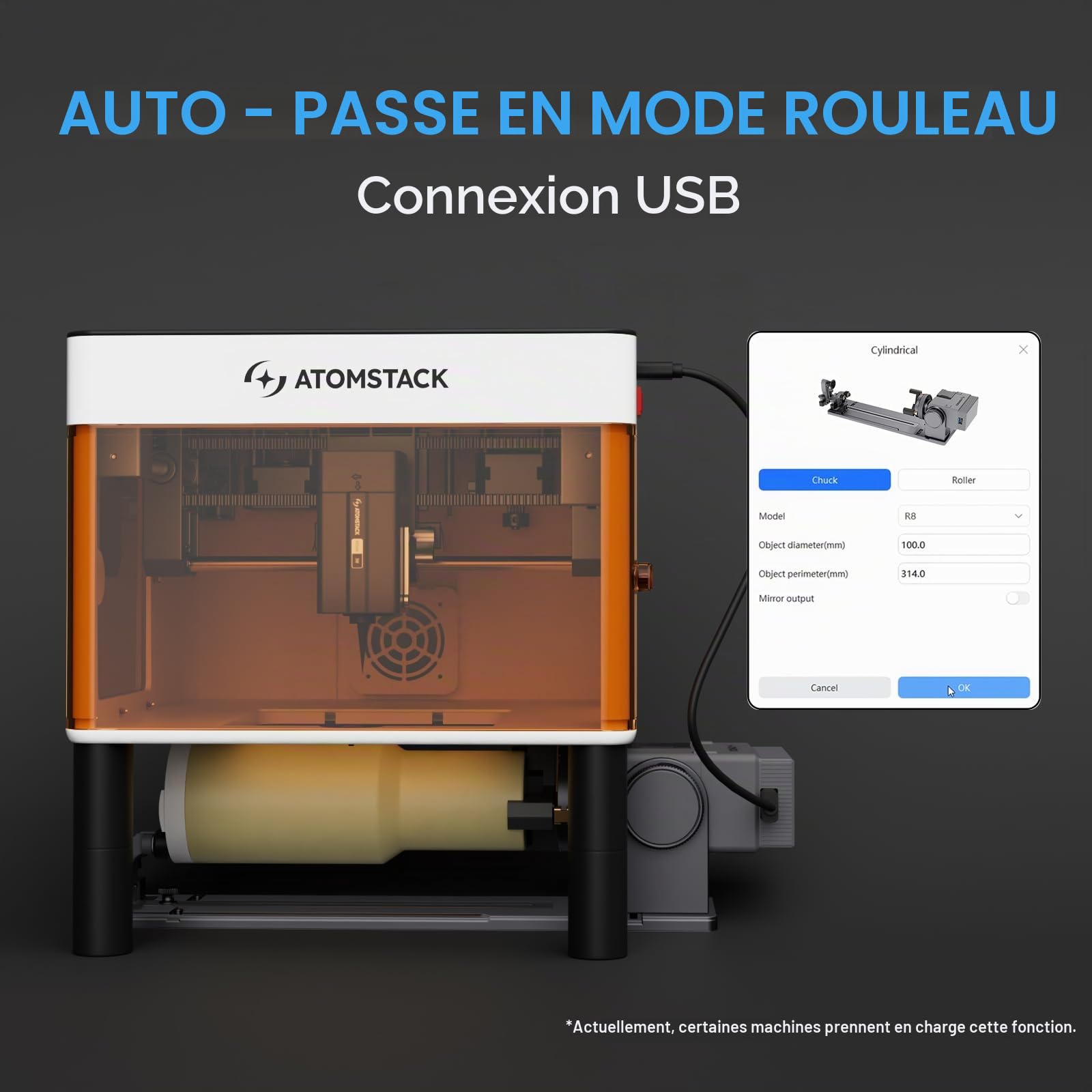 ATOMSTACK R8 et H5, mandrin rotatif et base haute, pour soutenir l'ATOMSTACK P1, pour tester des objets ronds ou annulaires tels que des balles de baseball, des boules de cristal