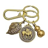 ZoTuoART Animals of The Chinese Zodiac Key Chain - Feng Shui Brass Pendant Coin Key Ring for Good Luck Safety Longevity Wealth Success (8 - Wèi - Goat)